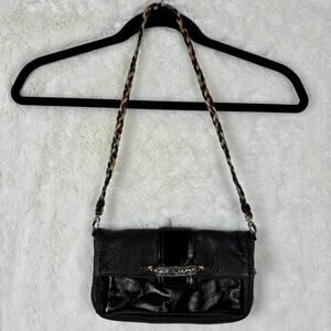 BRIGHTON Brown Leather Clutch/Shoulder Bag w/ Braided Leather Strap